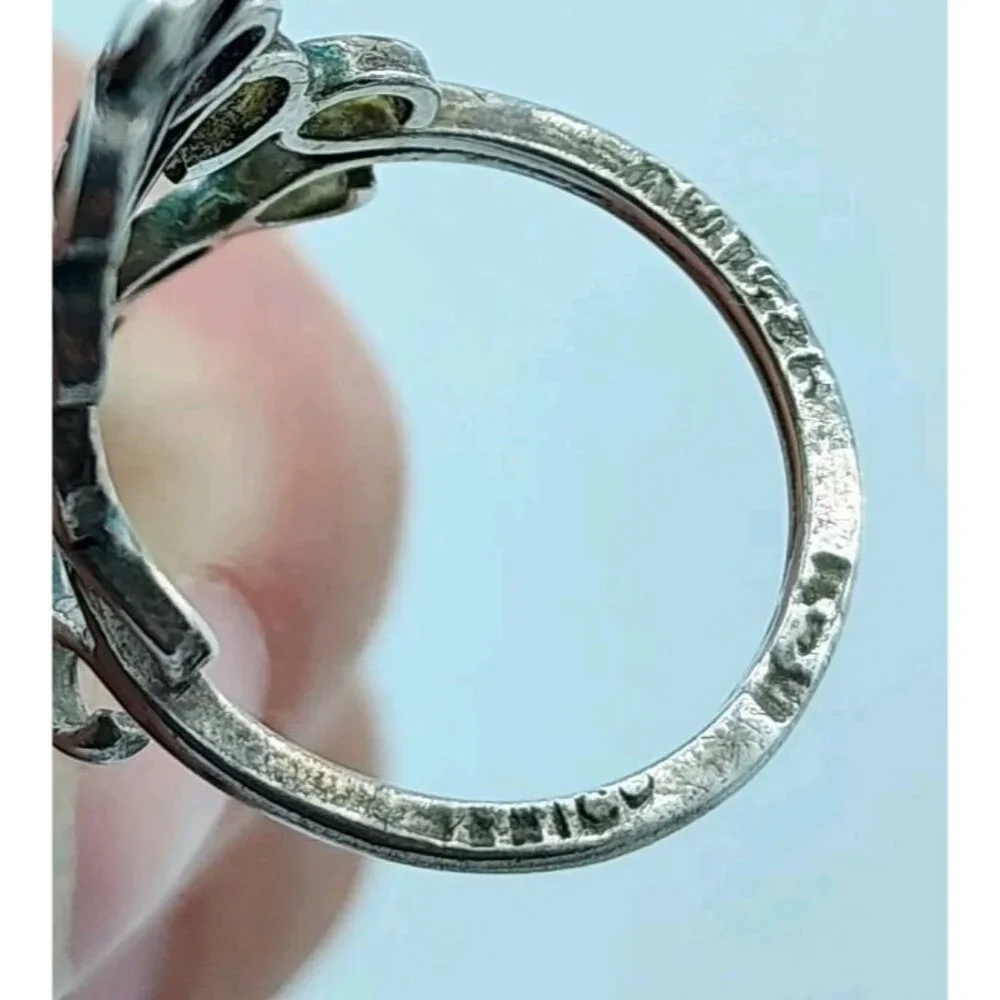 Vintage Mexico LMV 925 Sterling Silver Modernist Statement Ring Size 5.75 - Picture 6 of 8